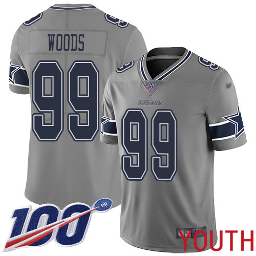 Youth Dallas Cowboys Limited Gray Antwaun Woods 99 100th Season Inverted Legend NFL Jersey
